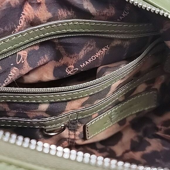 B. Makowsky Olive Green Fringed & Studded Metallic Leather Hobo Shoulder Bag - Picture 10 of 10